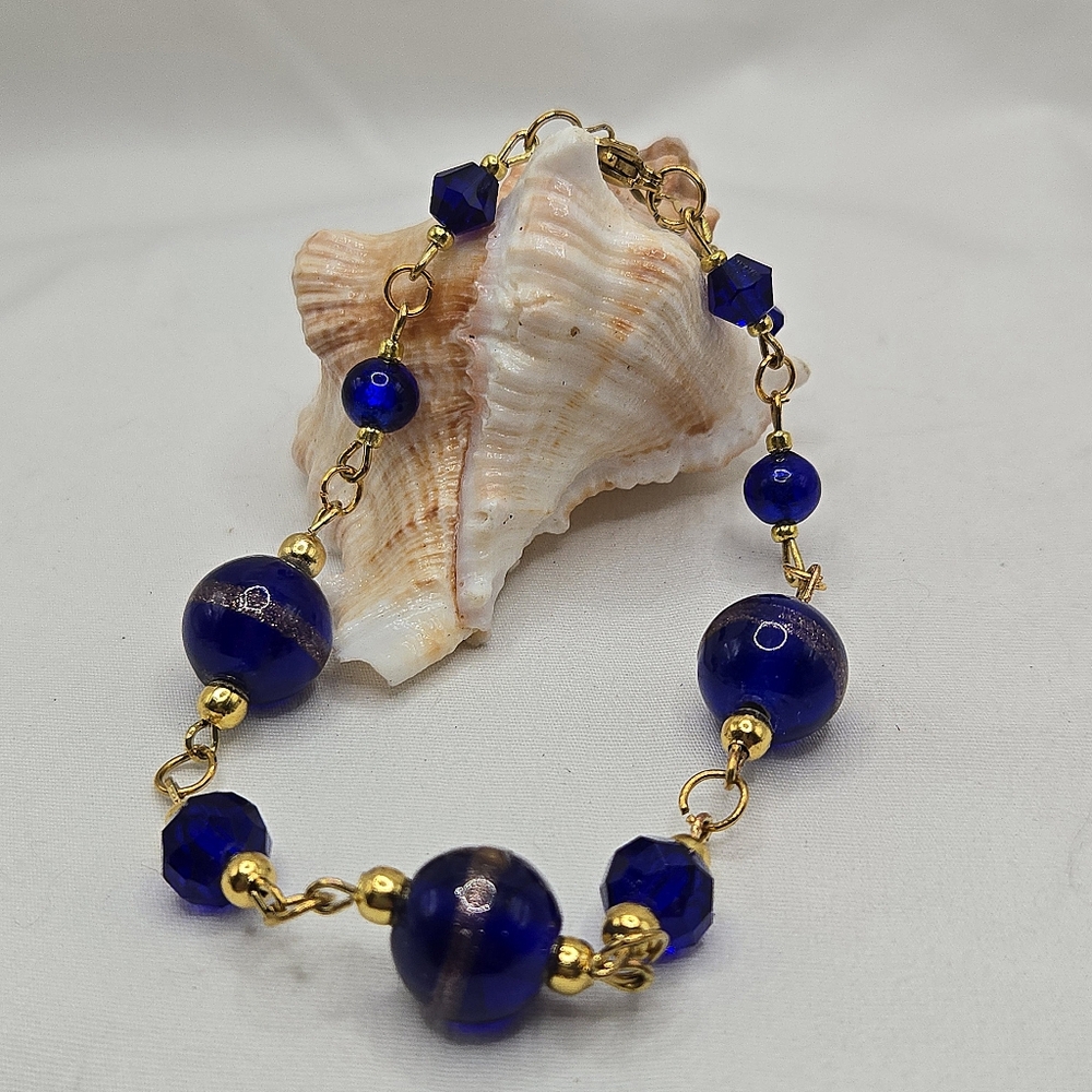 Hand Crafted Cobalt Blue Murano Glass Beaded Bracelet